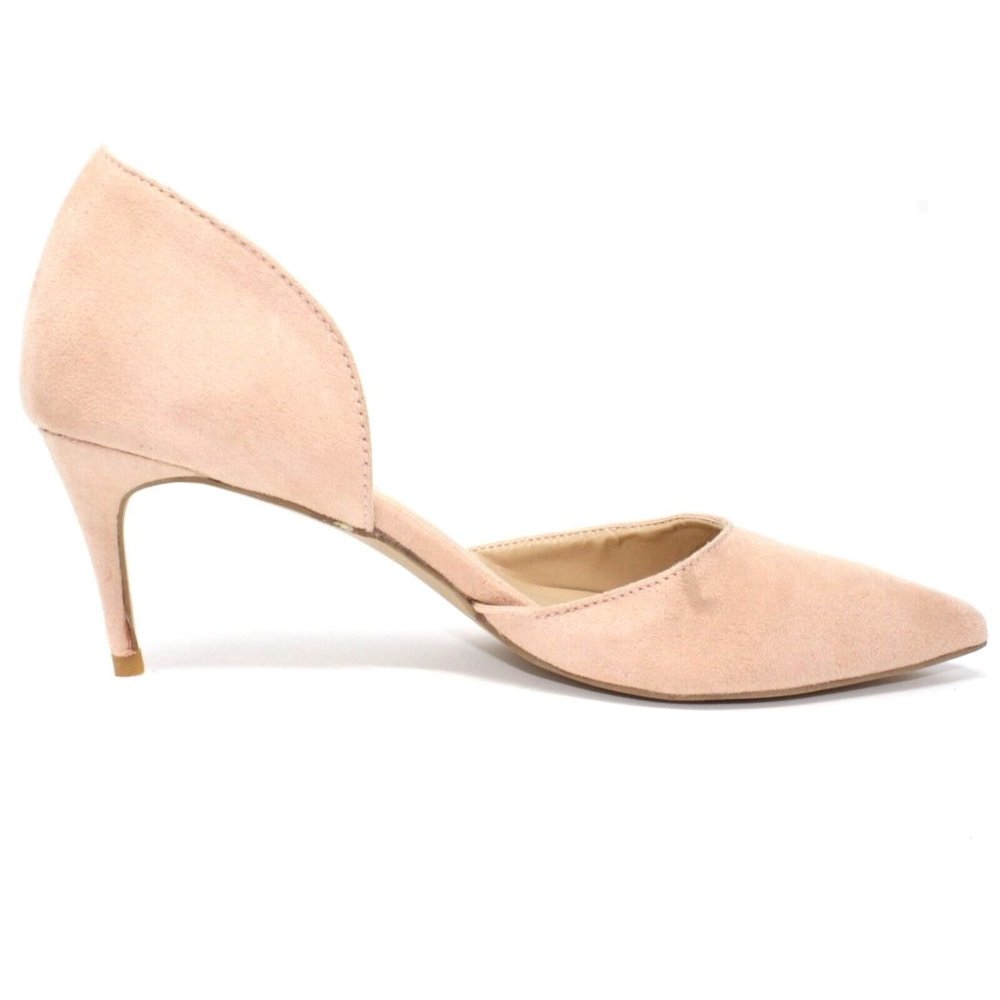 YDN Womens Sz 9.5M Nude Beige Suede Pumps Pointed Toe Heels Luxury Dress Shoes - Picture 8 of 10